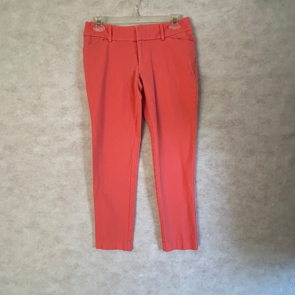 Merona Modern Women 4 Coral Pink Stretch Cotton Slim Leg Ankle Pants Workwear